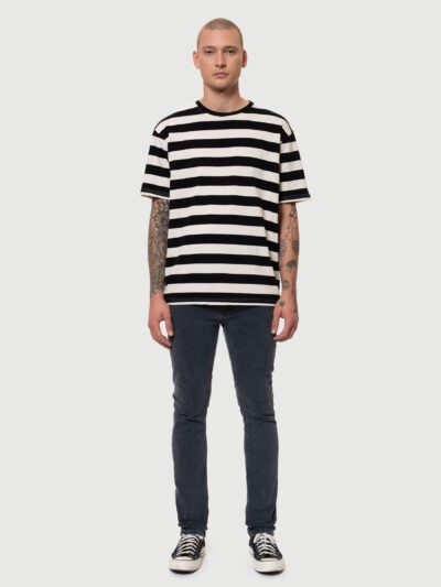 Nudie Jeans Uno Block Stripe Offwhite/Black Men's Organic T-shirts Large Sustainable Clothing