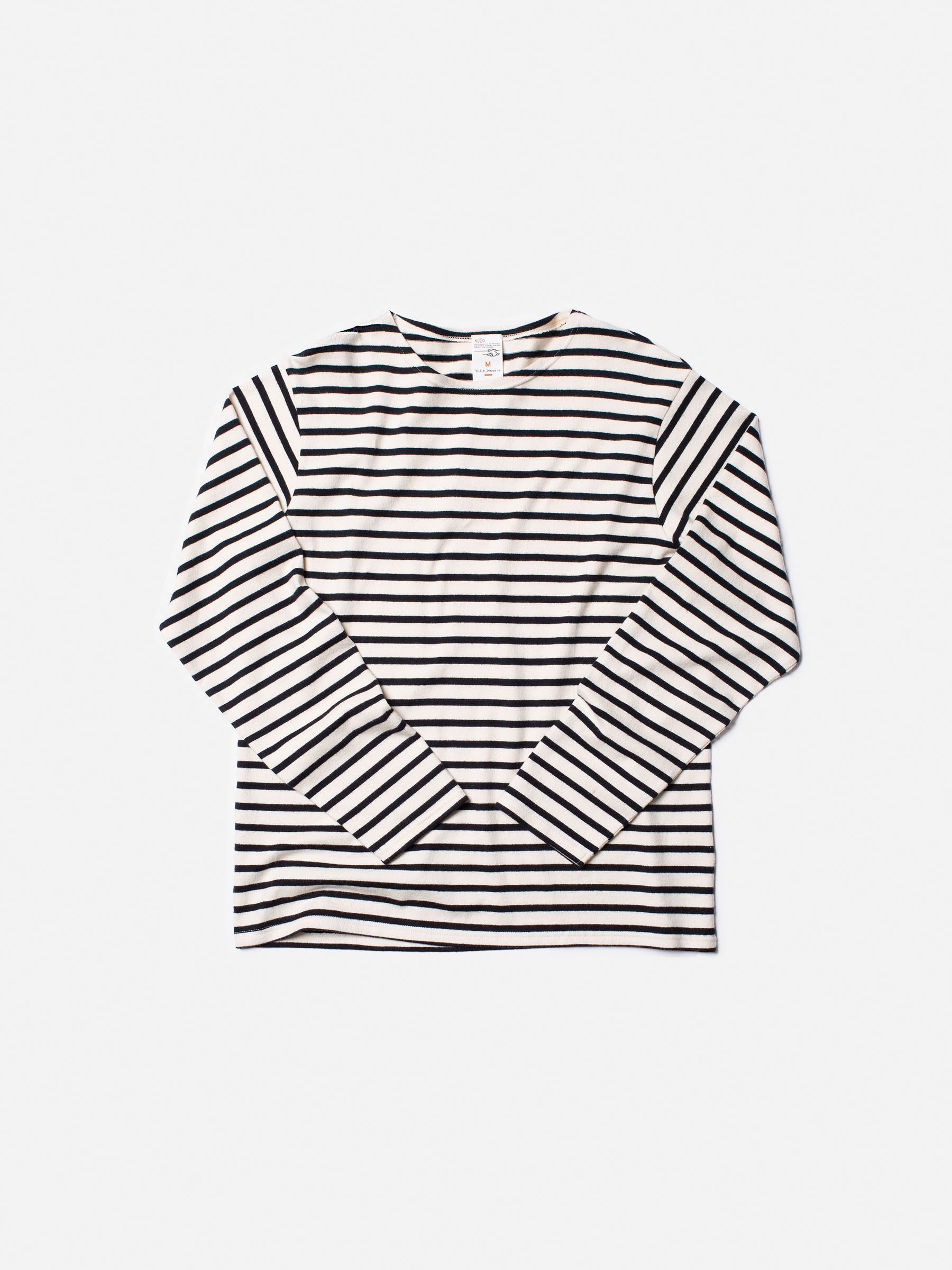 Nudie Jeans Charles Sailor Stripe Offwhite/black Men's Organic T-shirts X Large Sustainable Clothing