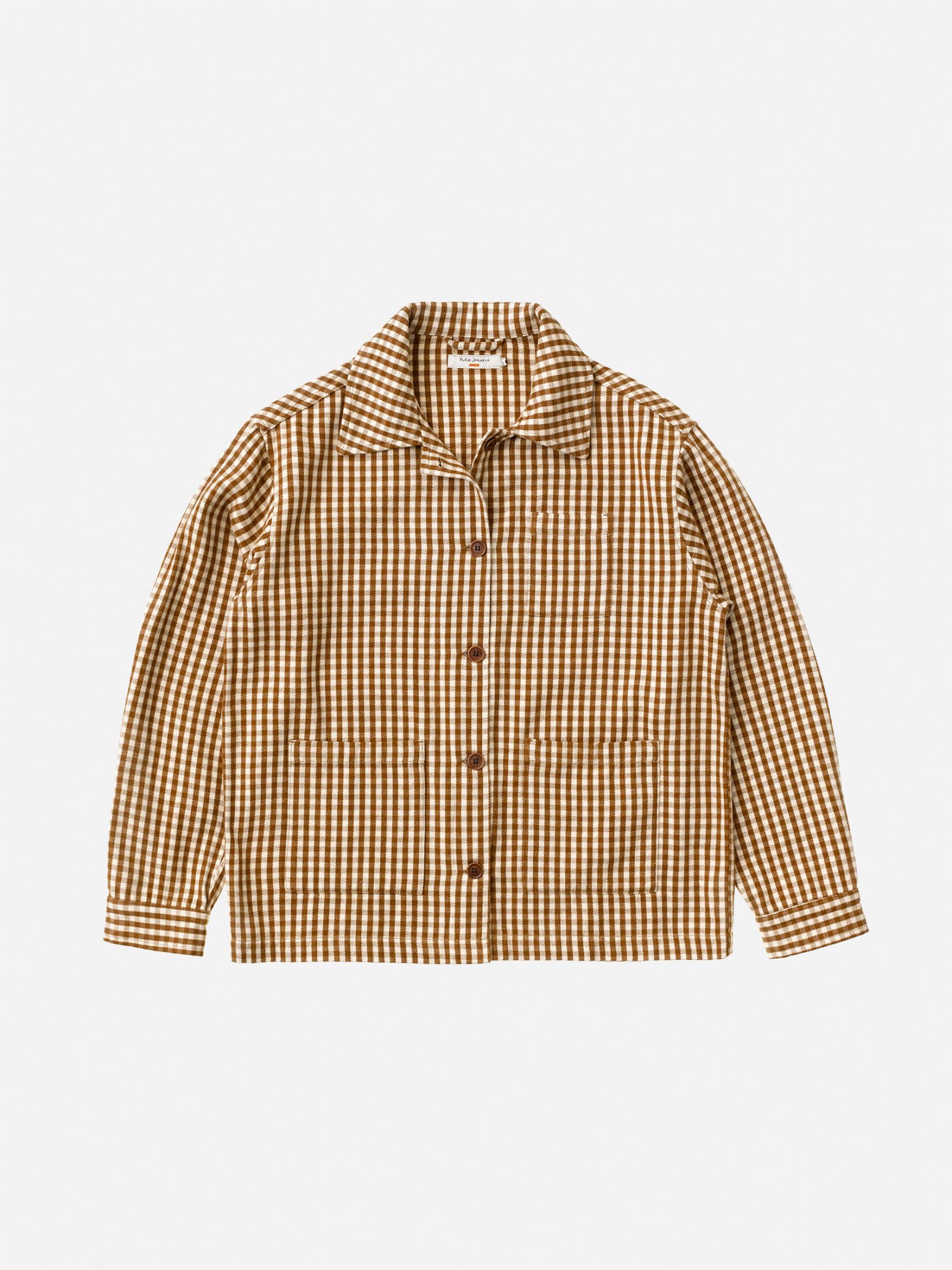 Nudie Jeans Maj Overshirt Gingham Oak Women's Organic Shirts X Small Sustainable Clothing