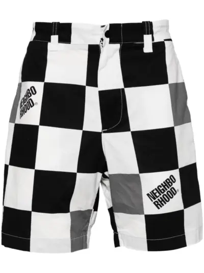 Neighborhood gingham logo print shorts - Black