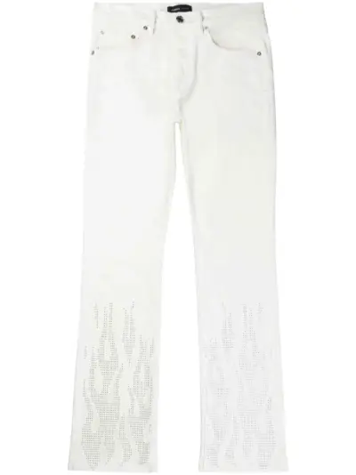 Purple Brand rhinestone-flame low-rise straight-leg jeans - White