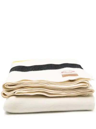 Pendleton logo-patch knitted blanket - White