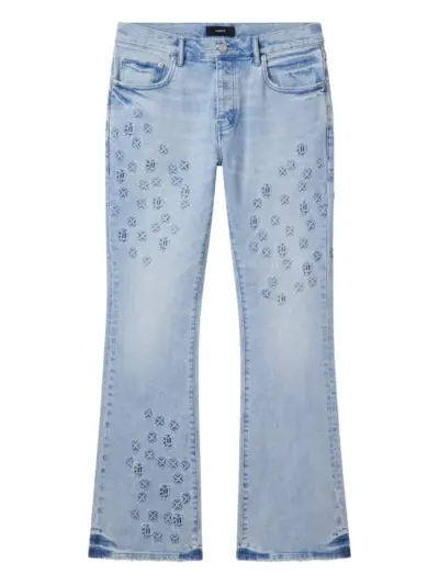 Purple Brand monogram-embossed flared jeans - Blue
