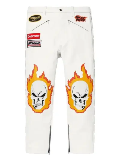 Supreme flame skull chain trousers - White