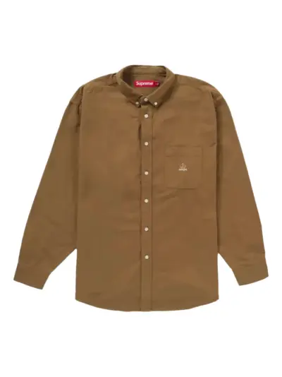 Supreme logo-embroidered flannel shirt - Brown