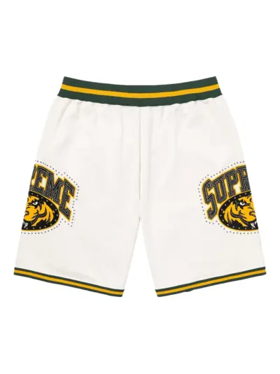 Supreme tiger-logo studded basketball shorts - White
