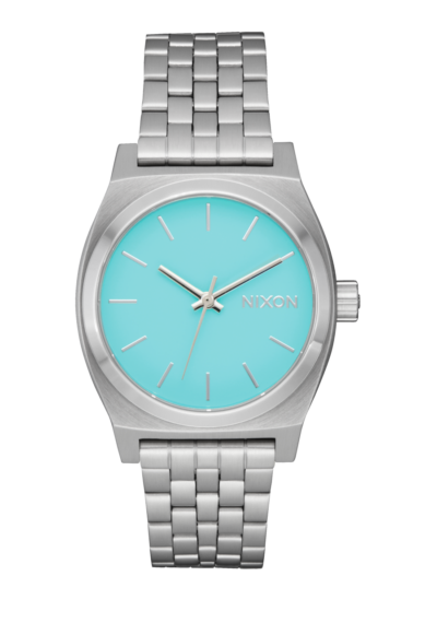 Nixon Medium Time Teller Watch in Silver/Turquoise, 31mm