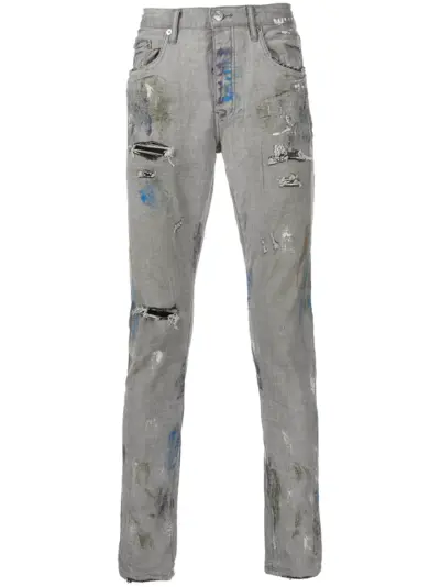 Purple Brand paint-splattered slim-fit jeans - Grey