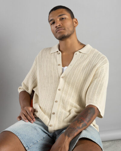 RVCA Men's Crochet Short Sleeve Shirt in Natural Size XL