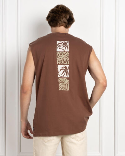 RVCA Men's Fronds Muscle Tank Top in Brown Size Large