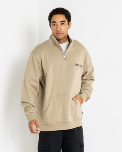 RVCA Men's United Half Zip Sweatshirt in Brown Size XL