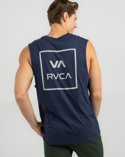 RVCA Men's Va All The Ways Muscle Tank Top in Blue Size Medium