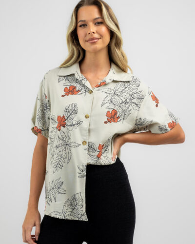 RVCA Women's Tropicalsy Overshirt in Bleach Denim Size 10