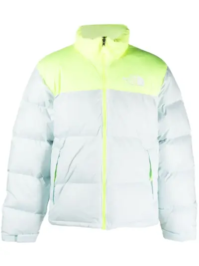 The North Face two-tone logo-print puffer jacket - Blue