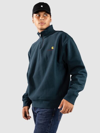 Carhartt WIP Half Zip American Script Half-Zip Sweater deep lagoon